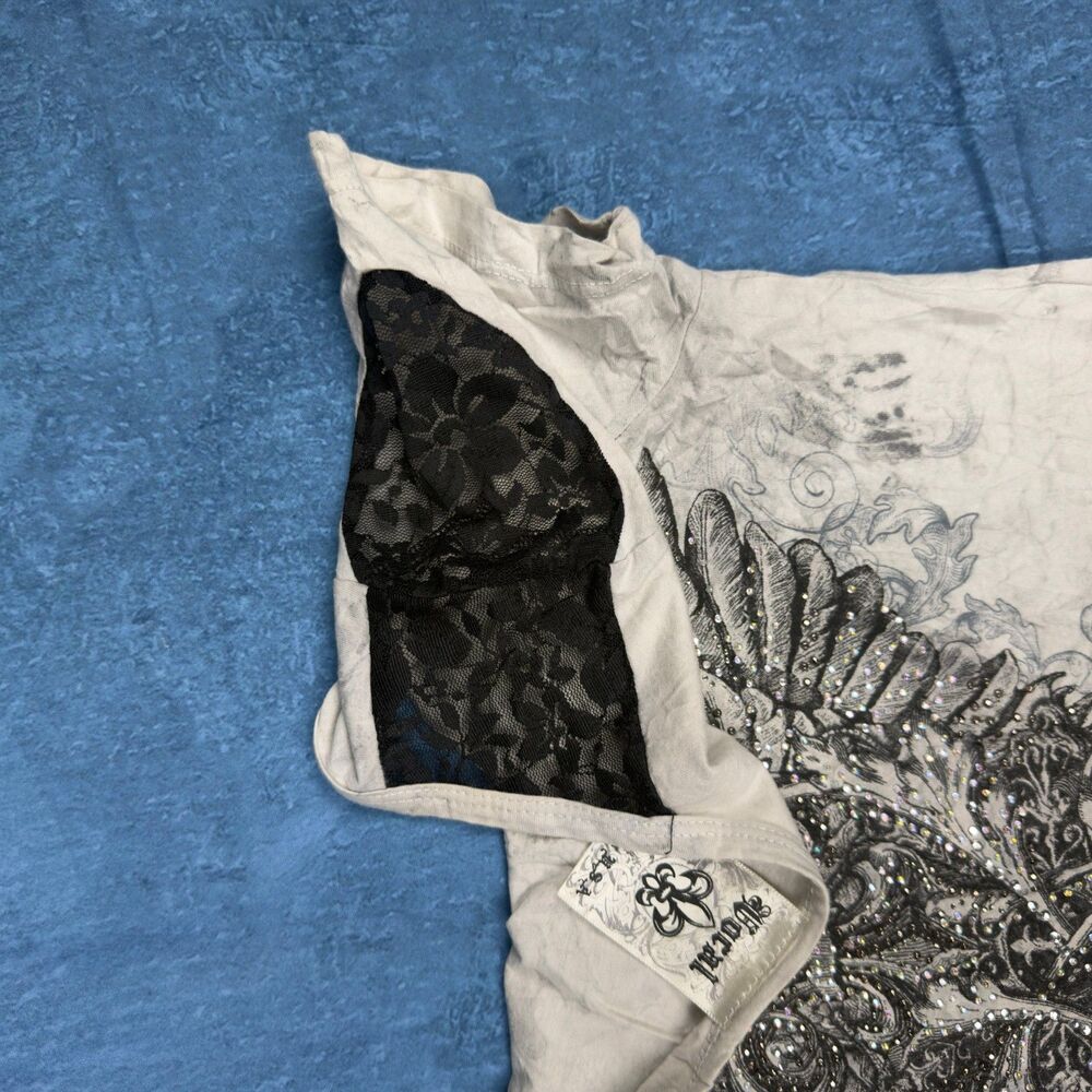 Y2K Vocal Rhinestone Wings Tee Womens S Made in USA Lace